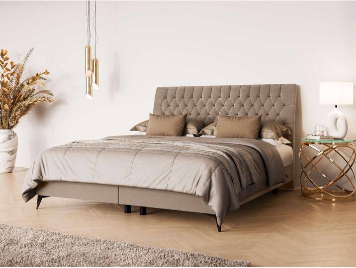 Polsterbett LEONIQUE SYDNEE mit Matratze und Topper, in 2 Breiten (160 und 180 cm) , braun, B:182,5cm H:122cm L:223cm, 100% Polyester, Betten, Boxspringbett mit Kopfteil, Bettkasten, Matratze (BFK/TFK) und Topper von BAUR