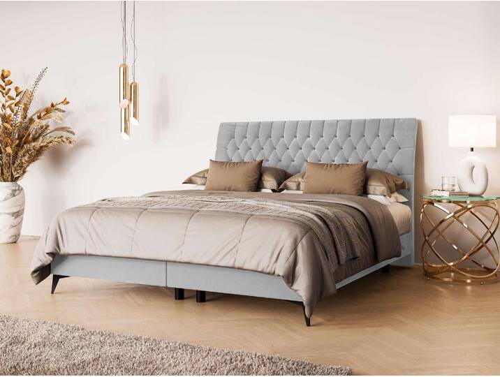 Polsterbett LEONIQUE SYDNEE mit Matratze und Topper, in 2 Breiten (160 und 180 cm) , grau (hellgrau), B:162,5cm H:122cm L:223cm, 100% Polyester, Betten, Boxspringbett mit Kopfteil, Bettkasten, Matratze (BFK/TFK) und Topper von BAUR