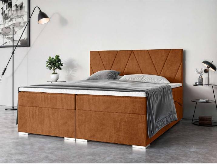 Polsterbett PLACES OF STYLE Liania mit Matratze und Topper, in 2 Breiten (160 und 180 cm) , orange (terra), B:182cm H:119cm L:209cm, 100% Polyester, Betten, Boxspringbett mit Bettkasten, Matratze (BFK/TFK) und Topper von BAUR