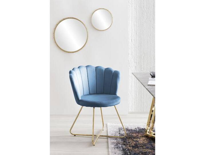 Polsterstuhl SALESFEVER Komfortabler Stuhl im eleganten Design , blau (blau, gold, gold), B:69,5cm H:85cm T:66cm, Metall, Polyester, Stühle, Muschel-Design von BAUR