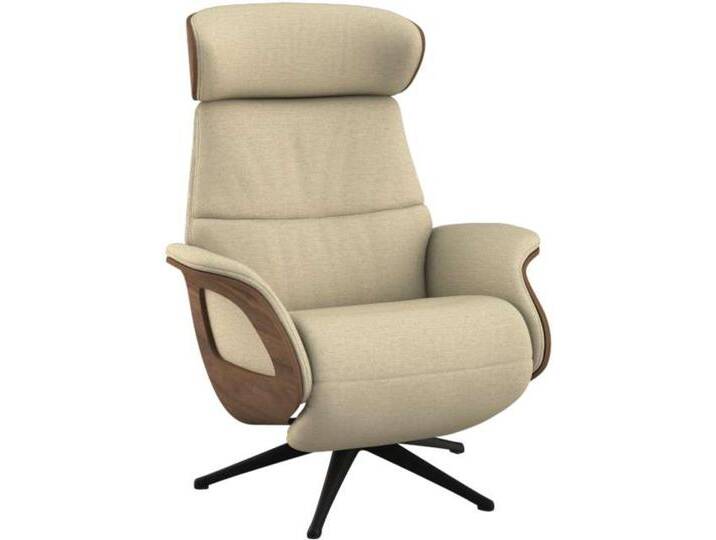 Relaxsessel FLEXLUX Clement elektrischer Funktionsessel , beige (sandy beige), B:81cm H:111cm T:90cm, 100% Polyester, Sessel, Größe M, Rücken & Fußteil elektrisch, Akku, Arml. Walnuss, Fuß schwarz von BAUR