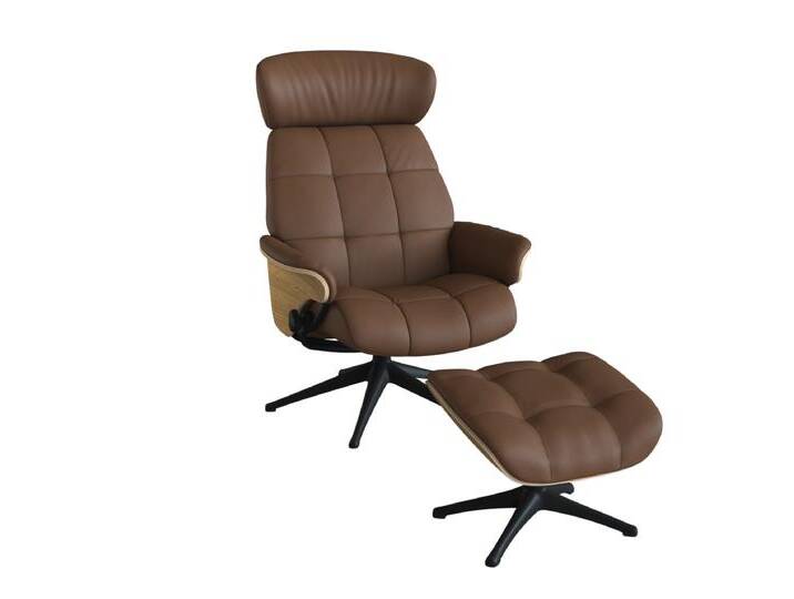 Relaxsessel FLEXLUX Skagen, Funktionssessel, Premium-Komfort, Armlehnen, Drehbar, Scandi , braun (modern cognag braun), B:82cm H:112cm T:87cm, 100% Echteder, Sessel, Rücken- und Kopfteilverstellung, Fuß Schwarz, Armlehne Eiche, Drehbar von BAUR