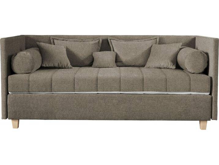 Schlafsofa ALINA Kona , grau (beigegrau tcm 149), B:201cm H:90,5cm T:91cm, Struktur fein TCM (100% Polyester), Sofas, 7-Zonen Taschenfederkernmatratze, Zierkissen-Set und Schlummerrollen von BAUR