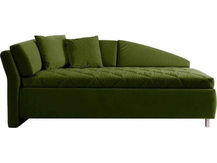Schlafsofa ALINA Lindsay , grün (olivgrün tsv 23), B:223cm H:80cm T:112cm, Samtstoff TSV (100% Polyester), Sofas, Bettkasten, Zierkissen-Set aus: 2 Stk. 40x40cm, 1 Stk. 30x30cm von BAUR