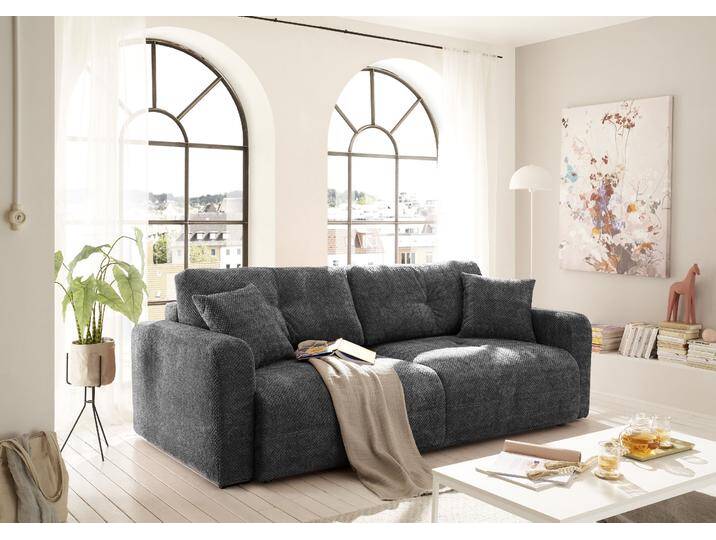 Schlafsofa ED EXCITING DESIGN Bullet , grau (anthrazit), B:235cm H:88cm T:120cm, 95% Polyester, 5% Polyamide, Sofas, mit Bettkasten & 2 Zierkissen von BAUR
