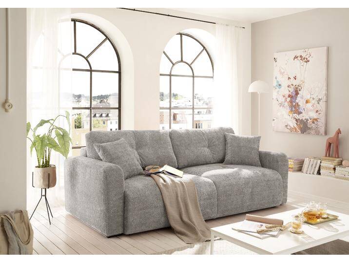 Schlafsofa ED EXCITING DESIGN Bullet , grau (taupe), B:235cm H:88cm T:120cm, 95% Polyester, 5% Polyamide, Sofas, mit Bettkasten & 2 Zierkissen von BAUR