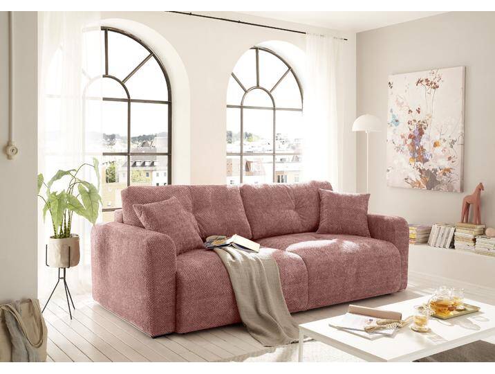 Schlafsofa ED EXCITING DESIGN Bullet , rot (coral), B:235cm H:88cm T:120cm, 95% Polyester, 5% Polyamide, Sofas, mit Bettkasten & 2 Zierkissen von BAUR