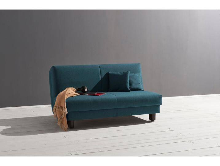 Schlafsofa ELL + ELL Enny , blau (petrol), B:160cm T:100cm, Sofas, Liegefläche Breite 155 cm, Liegehöhe 45 cm, Füße schwarz, Rückenlehne von BAUR