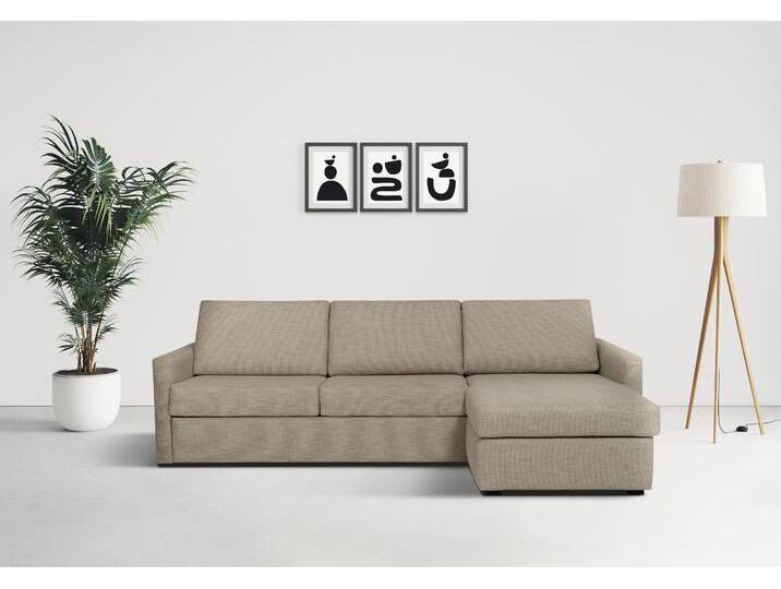 Schlafsofa PLACES OF STYLE GOLDPOINT Ecksofa 264 cm, Liegefläche (140/200cm), L-Form , beige, B:264cm H:85cm T:157cm, 85% PES. 15% Polypropylene, Sofas, Bettfunktion, Bonell-Federkernmatratze und Dauerschläfer-Funktion von BAUR