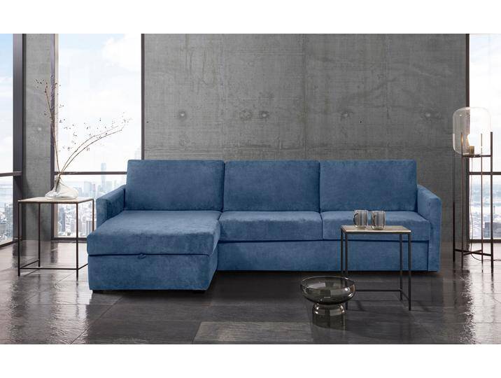 Schlafsofa PLACES OF STYLE GOLDPOINT Ecksofa 264 cm, Liegefläche (140/200cm), L-Form , blau, B:264cm H:85cm T:157cm, Stuktur weich (100% Polyester), Luxus-Microfaser (100% Polyester), Sofas, Bettfunktion, Bonell-Federkernmatratze und Dauerschläfer-Funktion von BAUR