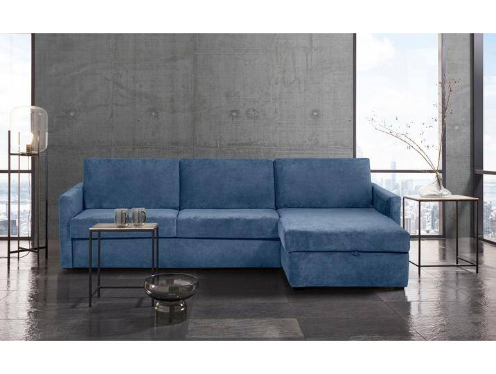 Schlafsofa PLACES OF STYLE GOLDPOINT Ecksofa 264 cm, Liegefläche (140/200cm), L-Form , blau, B:264cm H:85cm T:157cm, Stuktur weich (100% Polyester);Luxus-Microfaser (100% Polyester), Sofas, Bettfunktion, Bonell-Federkernmatratze und Dauerschläfer-Funktion von BAUR