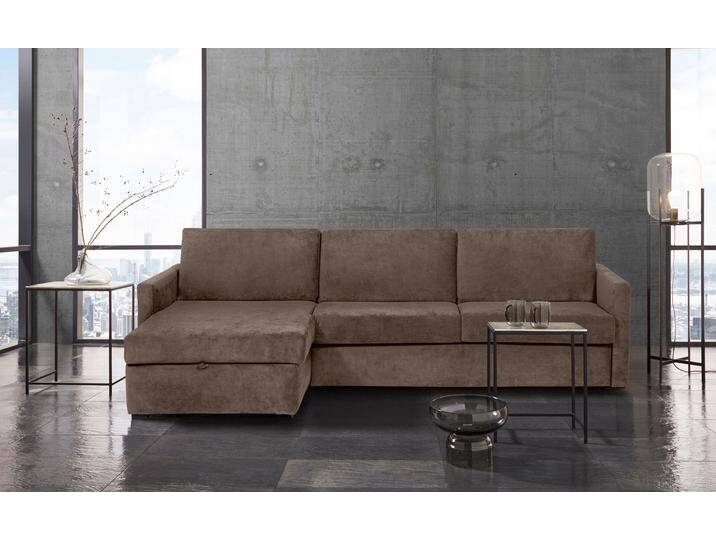 Schlafsofa PLACES OF STYLE GOLDPOINT Ecksofa 264 cm, Liegefläche (140/200cm), L-Form , braun, B:264cm H:85cm T:157cm, Stuktur weich (100% Polyester), Luxus-Microfaser (100% Polyester), Sofas, Bettfunktion, Bonell-Federkernmatratze und Dauerschläfer-Funktion von BAUR