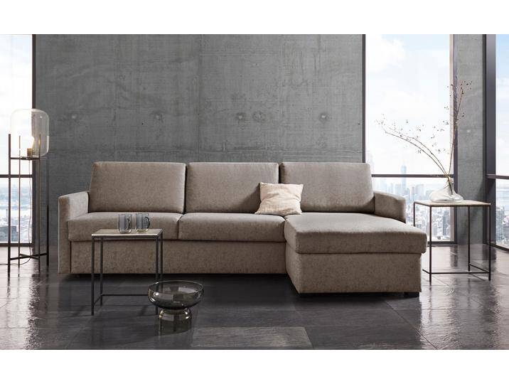Schlafsofa PLACES OF STYLE GOLDPOINT Ecksofa 264 cm, Liegefläche (140/200cm), L-Form , braun (hellbraun), B:264cm H:85cm T:157cm, Stuktur weich (100% Polyester), Luxus-Microfaser (100% Polyester), Sofas, Bettfunktion, Bonell-Federkernmatratze und Dauerschläfer-Funktion von BAUR