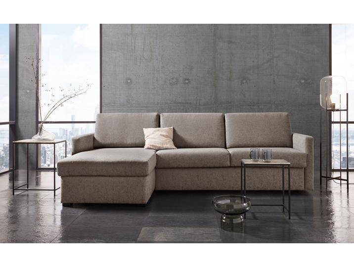 Schlafsofa PLACES OF STYLE GOLDPOINT Ecksofa 264 cm, Liegefläche (140/200cm), L-Form , braun (hellbraun), B:264cm H:85cm T:157cm, Stuktur weich (100% Polyester), Luxus-Microfaser (100% Polyester), Sofas, Bettfunktion, Bonell-Federkernmatratze und Dauerschläfer-Funktion von BAUR