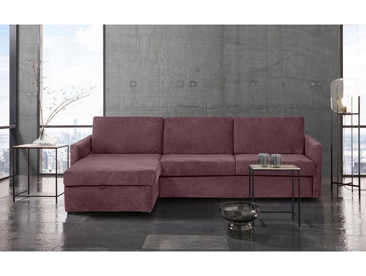 Schlafsofa PLACES OF STYLE GOLDPOINT Ecksofa 264 cm, Liegefläche (140/200cm), L-Form , lila (beere), B:264cm H:85cm T:157cm, Stuktur weich (100% Polyester), Luxus-Microfaser (100% Polyester), Sofas, Bettfunktion, Bonell-Federkernmatratze und Dauerschläfer-Funktion von BAUR
