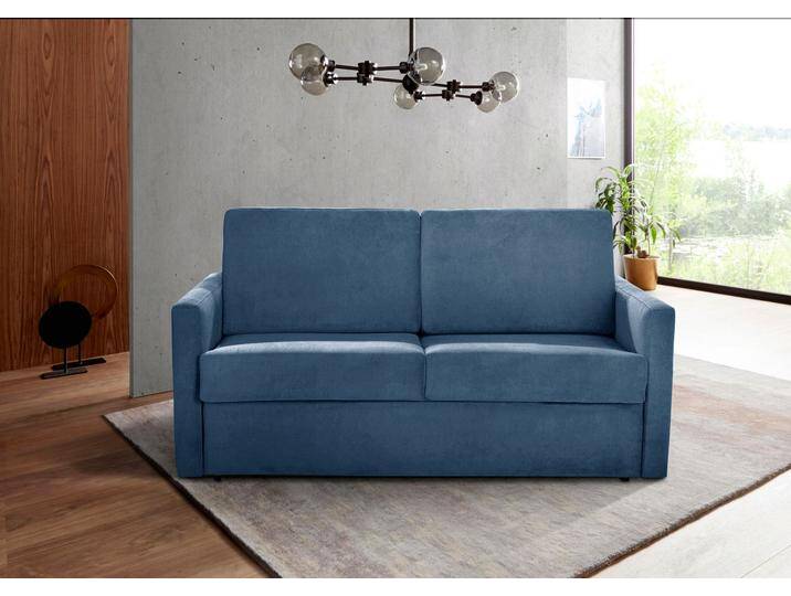 Schlafsofa PLACES OF STYLE Goldpoint 162 cm, Dauerschläfer, Liegefläche 120/200cm , blau, B:162cm H:85cm T:100cm, Struktur weich: (100% Polyester), Luxus-Microfaser weich: (100% Polyester), Sofas, 2-Sitzer mit Bettfunktion, Bonell-Federkernmatratze von BAUR