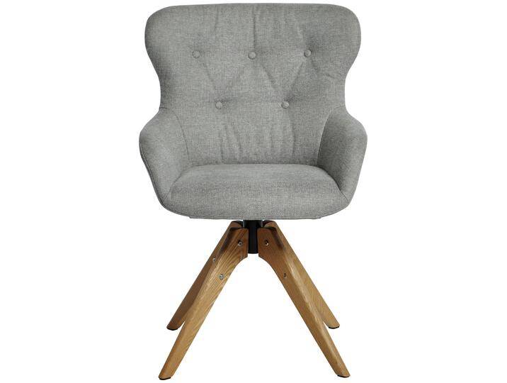 Schreibtischstuhl JAHNKE CLUB , grau (hellgrau, eiche), B:57cm H:91cm T:62cm, Polyester, Stühle, Esszimmer-/ Schreibtischstuhl, Chesterfield-Polster, Massivholzgestell von BAUR