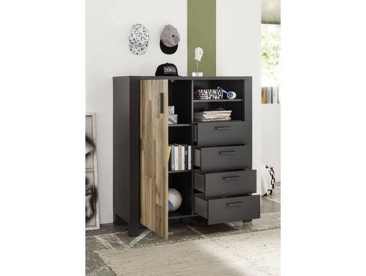 Schubkastenkommode BEGABINO Dallas Hochkommode, Sideboard, Wäscheschrank , beige (graphit, montana oak), B:116cm H:131cm T:46cm, Dekorfolie, Sideboards, mit Schubkästen, Schrank in Montana Oak-Graphit von BAUR