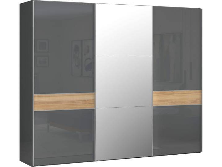 Schwebetürenschrank PLACES OF STYLE Onyx, Schwebetürenschrank inklusive Innenleben, FSC-zertifiziert , grau (anthrazit, walnussfarben), B:272cm H:224cm T:61cm, Spanplatte, Schränke, UV lackiert, hochglänzend anthrazit, mit Soft-Close Funktion von BAUR