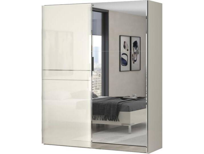 Schwebetürenschrank PLACES OF STYLE Piano, mit Einlegeböden, Kleiderstangen, Spiegel, Türen soft-close , beige (beige hochglanz), B:182cm H:224cm T:61cm, Spanplatte, Schränke, mit Spiegeltür, FSC-zertifizierter Holzwerkstoff, Topseller von BAUR