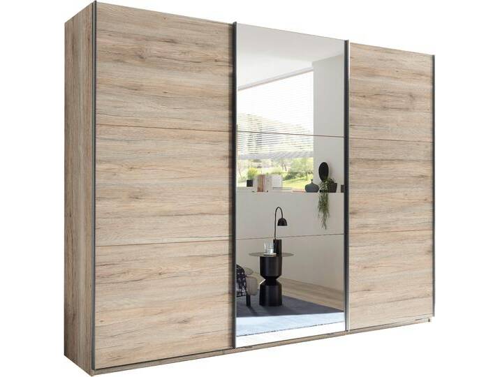 Schwebetürenschrank SCHLAFKONTOR Bravo Kleiderschrank, Schiebetürenschrank , eiche san remo hell, B:270cm H:210cm T:60cm, Holzwerkstoff, Schränke, mit Spiegeltür, wahlweise mit Zubehör von BAUR