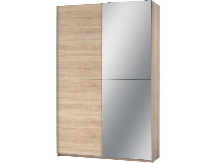 Schwebetürenschrank SCHLAFKONTOR Heimo/Fast Schrank Kleiderschrank Garderobe , braun (struktureichefarben hell), B:125cm H:195,5cm T:38cm, Holzwerkstoff, Schränke, geringe Tiefe, ausziehbarer Kleiderstange, Garderobenschrank, 6 Böden von BAUR