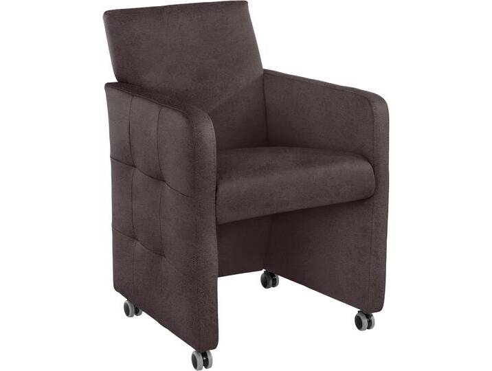 Sessel EXXPO - SOFA FASHION Barista Clubsessel auf Rollen, schmale Armlehnen, aktuelles Design , braun (schwarzbraun), B:61cm H:88cm T:70cm, Sessel, Esszimmersessel, bequem und komfortabel, Breite 61 cm von BAUR