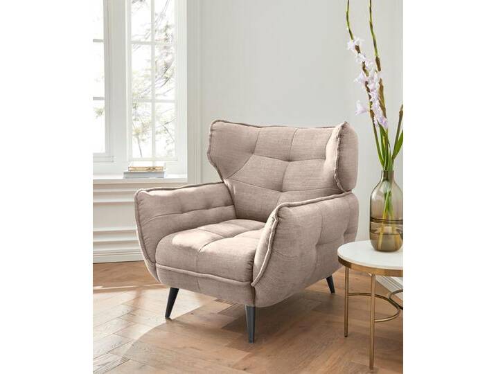 Sessel LEONIQUE Ariana , beige (natural), B:103cm T:98cm, 100% Polyester, Sessel, Einzelsessel Polstersessel, Stylischer Hochlehner bzw. Ohrensessel von BAUR
