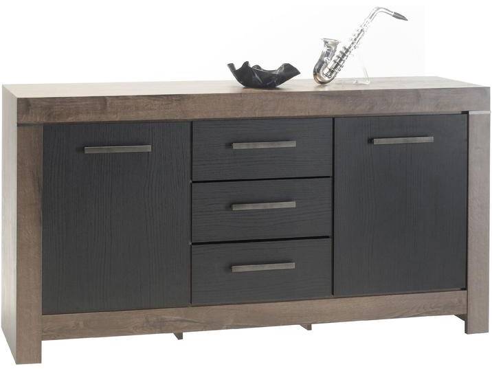 Sideboard HBZ Balin mit LED-Beleuchtung, BxHxT 160x85x45 cm , schwarz (eiche canyon, schwarz eiche), B:160cm H:85cm T:45cm, Holzwerkstoff, Sideboards, Mit 2 Türen und 3 Schubkästen und 2 Einlegeböden von BAUR