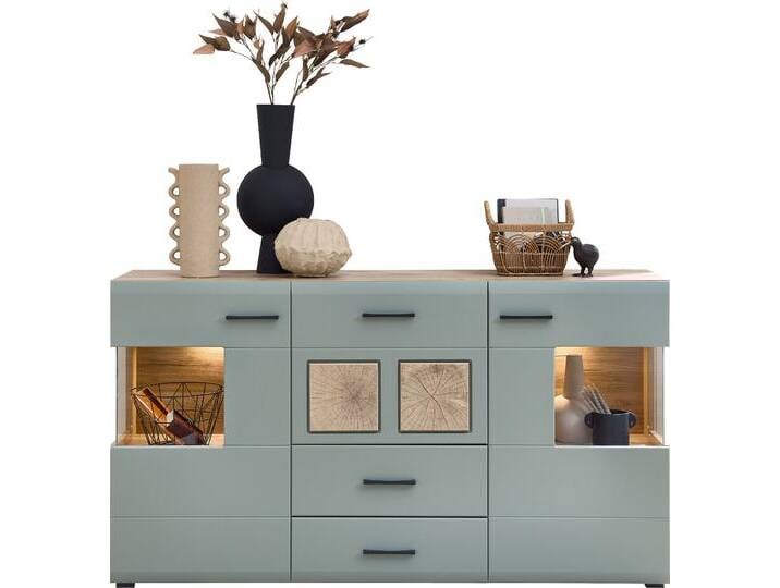 Sideboard INNOSTYLE FUN PLUS II , grün (schilfgrün), B:170cm H:94cm T:42cm, Sideboards, 2 Holztüren, 3 Schubläden, 7 Fächer, Softclose, ABS Kantenschutz von BAUR