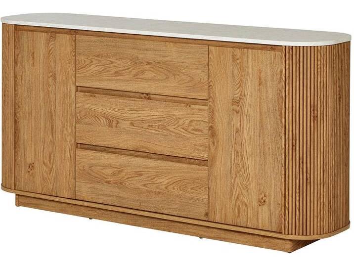 Sideboard JAHNKE GROOVE SB 160 , weiß (montana eiche, marmor weiß), Sideboards, B/H/T: 159,5cm x 80,5cm x 39,6cm,montana eiche/marmor weiß, 3 Stk., Gummibaum Mango, 2 Stk., Holzwerkstoff, Holzoptik, Sideboard, abgerundet, Marmor-Look, Breite ca. 159,5 cm, B:159,5cm H:80,5cm T:39,6cm von BAUR