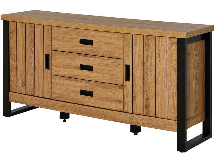 Sideboard JAHNKE RIVA SB 150 , braun (montana eiche), Sideboards, B/H/T: 153,4cm x 75,6cm x 39cm,montana eiche/ schwarz, 3 St., Holzwerkstoff, Holzoptik, Sideboard, 2 Türen & 3 Schubladen, Breite 153 cm, B:153,4cm H:75,6cm T:39cm von BAUR