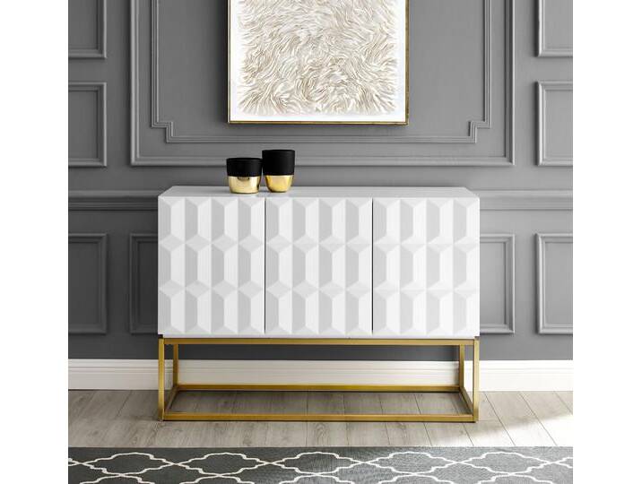 Sideboard LEONIQUE Alais, TOPSELLER, OTTOs Choice , weiß, B:120cm H:85cm T:42,5cm, FSC-zertifizierter Holzwerkstoff, Sideboards, in 3D-Optik, mit viel Stauraum und goldfarbenem Metallgestell Sideboard LEONIQUE Alais, TOPSELLER, OTTOs Choice , weiß, B:120cm H:85cm T:42,5cm, FSC-zertifizierter Holzwerkstoff, Sideboards, in 3D-Optik, mit viel Stauraum und goldfarbenem Metallgestell von BAUR