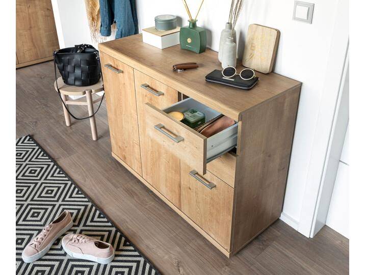 Sideboard VOGL MÖBELFABRIK Sunny , braun (eiche), B:100cm H:80cm T:35cm, Spanplatte, Sideboards, mit 3 Türen und 2 Schubkästen von BAUR
