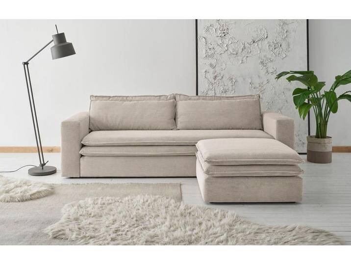 Sitzgruppe PLACES OF STYLE PIAGGE , beige (hellbeige), B:244cm H:82cm T:180cm, Sitzmöbel-Sets, 3-Sitzer-Sofa mit Bettfunktion und Loveseat-Hocker im Set von BAUR