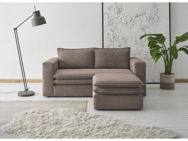 Sitzgruppe PLACES OF STYLE PIAGGE , braun (hellbraun), B:180cm H:83cm T:161cm, Sitzmöbel-Sets, 2-Sitzer-Sofa und Hocker klein im Set von BAUR