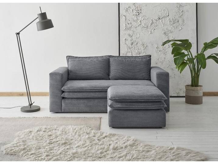 Sitzgruppe PLACES OF STYLE PIAGGE , grau (anthrazit), B:180cm H:83cm T:161cm, Sitzmöbel-Sets, 2-Sitzer-Sofa und Hocker klein im Set von BAUR
