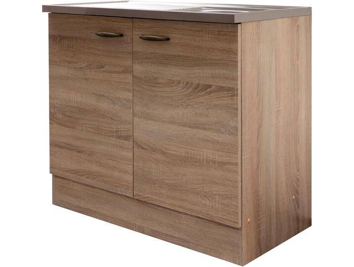 Spülenschrank FLEX-WELL Bergen , braun (sonoma eiche), B:100cm H:85cm T:50cm, Holzwerkstoff, Schränke, (B x H x T) 100 x 85 x 50 cm, inkl. Einbauspüle von BAUR