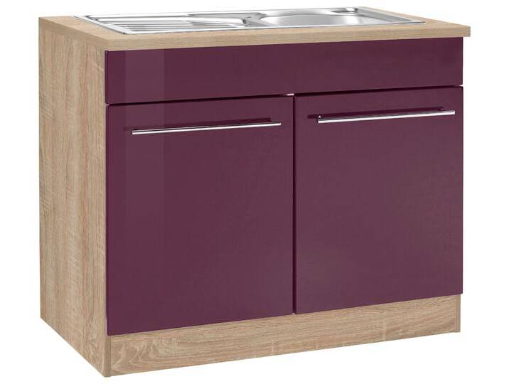 Spülenschrank KOCHSTATION KS-Eton , lila (aubergine hochglanz), B:100cm H:85cm T:60cm, Schränke, Breite 100 cm von BAUR