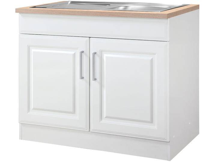 Spülenschrank KOCHSTATION KS-Stockholm , weiß (weiß, weiß), B:100cm H:85cm T:60cm, Holzwerkstoff, MDF, Schränke, hochwertige MDF-Fronten von BAUR