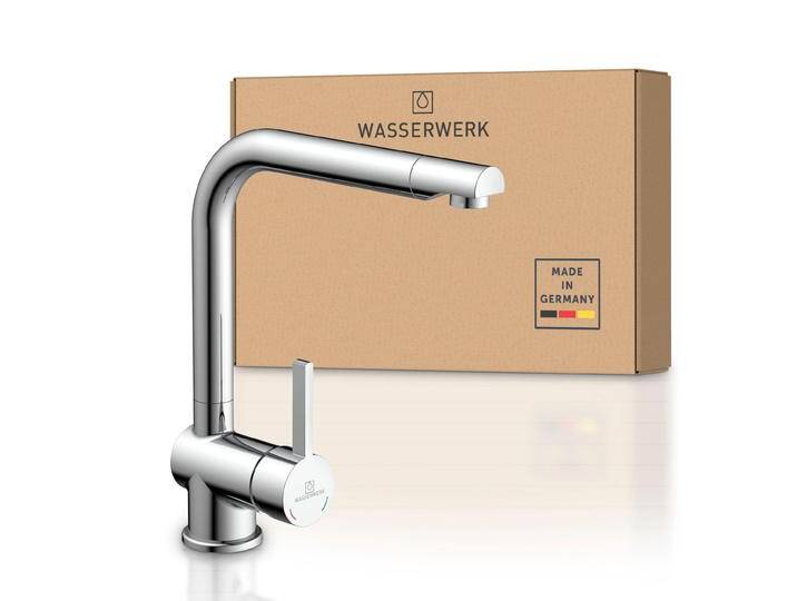 Spültischarmatur WASSERWERK WK 4, Wasserhahn, Küche, Einhebelmischer , silber (chrom), B:5,7cm H:29,8cm T:25,7cm, Messing, Armaturen von BAUR