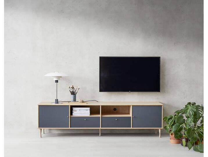 TV-Board HAMMEL FURNITURE Mistral Fernsehschrank, Medienmöbel, Hängend , beige (weißpigmentierte eiche, matt lackiert), B:214,9cm H:57cm T:45cm, Dekorfolie, Furnier, Massivholz, Spanplatte, Sideboards, mit Schubladen/Türen mit Akustikstoff, Lowboard, B: 214,9 cm von BAUR