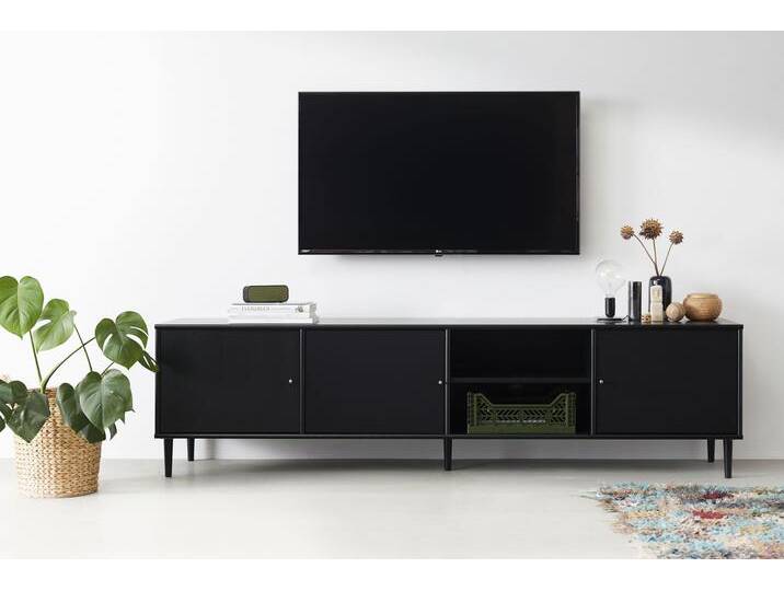 TV-Board HAMMEL FURNITURE Mistral Fernsehschrank, Medienmöbel, Hängend , schwarz (schwarz gebeizt, schwarz stoff), B:214,9cm H:56cm T:45cm, Furnier, Massivholz, Spanplatte, Stoff, Sideboards, Tür mit Holzstruktur/Türen mit Akustikstoff, Lowboard, B: 214,9 cm von BAUR
