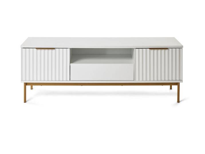 TV-Board JAHNKE CARVE TV 140 , gold (weiß, gold), B:140cm H:49,9cm T:39,6cm, Holzwerkstoff, Sideboards, Edle Gold-Applikationen, Fronten in Wellendesign, 140 cm von BAUR