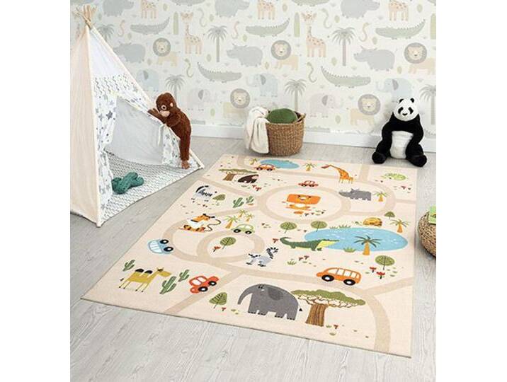 Teppich THE CARPET Happy Life , beige, B:240cm H:4mm L:340cm, Polyester, Teppiche, Life Kinderzimmer Teppich Spielteppich pflegeleicht von BAUR