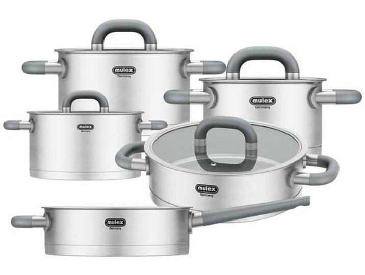 Topf-Set MULEX LUGANO , grau (edelstahlfarben), Töpfe, inkl. Stielpfanne 24 cm + Servierpfanne 24 cm mit Deckel, Induktion von BAUR