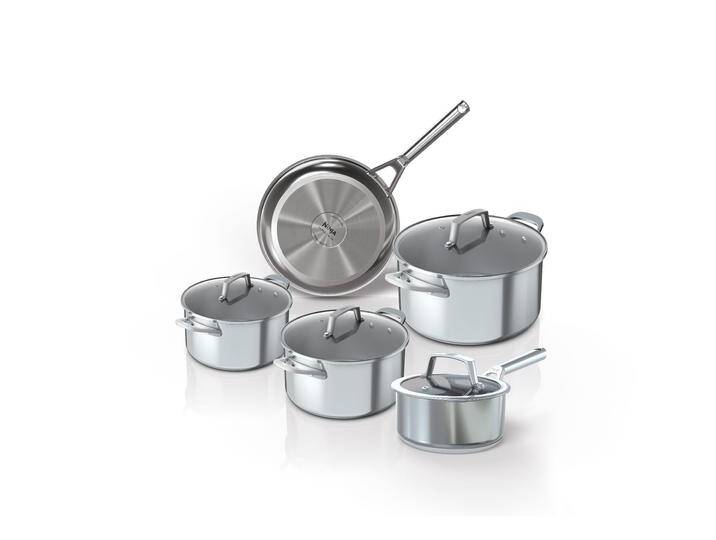 Topf-Set NINJA Ninja ZEROSTICK 5-teiliges Topf- u. Pfannen-Set aus Edelstahl C65000DE , silber (edelstahlfarben), Töpfe, Edelstahl mit Aluminiumbeschichtung für Braten bei hohen Temperaturen von BAUR