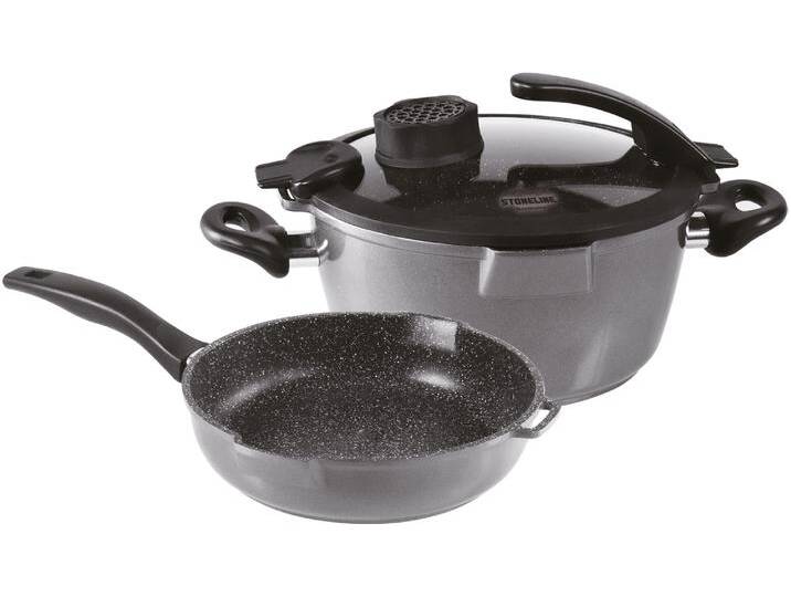Topf-Set STONELINE Smell Well , grau (anthrazit), Ø:24cm, Töpfe, Induktion, inkl. Glasdeckel mit Geruchsfilter-oder Aromafunktion von BAUR