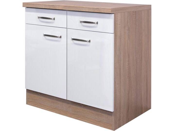 Unterschrank FLEX-WELL Florenz , weiß (hochglanz weiß, sonoma eiche), B:80cm H:86cm T:57cm, Holzwerkstoff, Schränke, Küchenunterschrank, (B x H x T) 80 x 86 x 60 cm, für viel Stauraum von BAUR