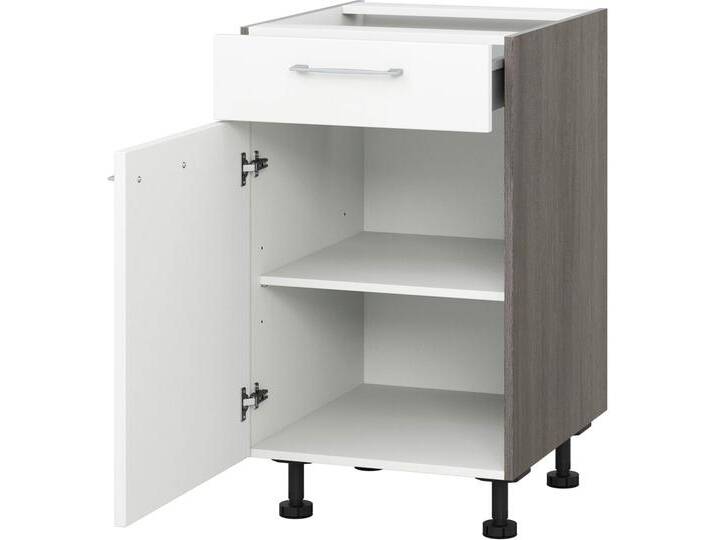 Unterschrank KOCHSTATION KS-Trea US40 , weiß (weiß, eichefarben grau), B:40cm H:75cm T:56cm, Schränke, mit einem Auszug und einer Tür, Einlegeboden, Breite 40 cm, Höhe 75 cm von BAUR
